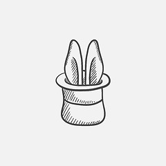 Image showing Rabbit in magician hat sketch icon.