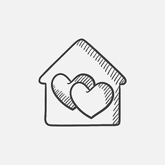 Image showing House with hearts  sketch icon.