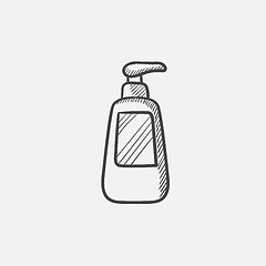 Image showing Bottle with dispenser pump sketch icon.