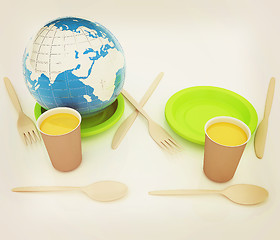 Image showing Orange juice in a fast food dishes and earth. 3D illustration. V