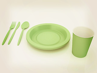 Image showing Fast-food disposable tableware. 3D illustration. Vintage style.