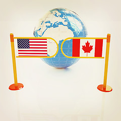 Image showing Three-dimensional image of the turnstile and flags of USA and Ca