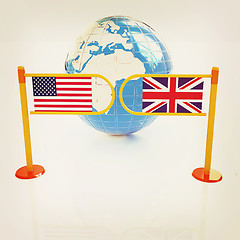 Image showing Three-dimensional image of the turnstile and flags of USA and UK