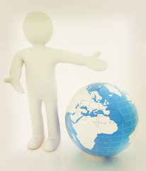 Image showing 3d people - man, person presenting - pointing. Global concept wi