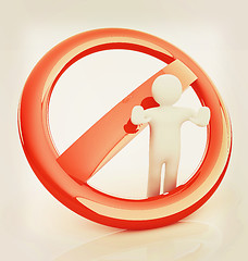 Image showing 3d person and stop sign . 3D illustration. Vintage style.