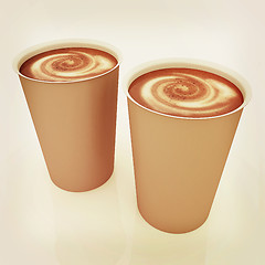 Image showing Hot drink in fast-food cap. 3D illustration. Vintage style.
