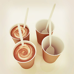 Image showing Coffe in fast-food disposable tableware. 3D illustration. Vintag