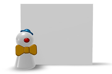 Image showing pawn clown and blank board on white background - 3d illustration