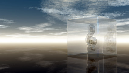 Image showing clef in glass cube under cloudy sky - 3d rendering