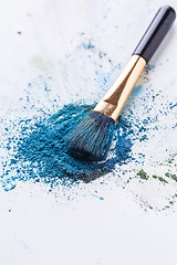 Image showing Brush for make-up ,crumbly shadows on white background