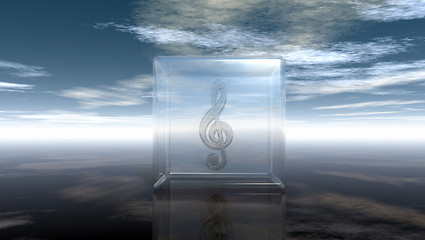 Image showing clef in glass cube under cloudy sky - 3d rendering