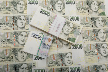 Image showing czech banknotes nominal value one and two thousand crowns