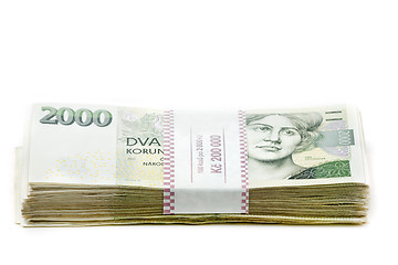 Image showing czech banknotes nominal value one and two thousand crowns