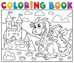 Image showing Coloring book dragon near castle theme 2