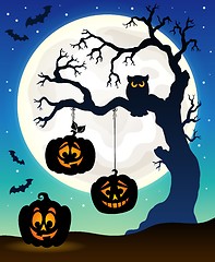 Image showing Halloween tree silhouette theme 5