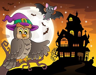 Image showing Owl near haunted house theme 2