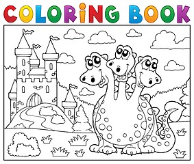 Image showing Coloring book dragon near castle theme 3