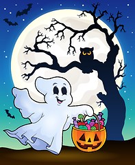 Image showing Halloween ghost with tree silhouette