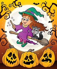 Image showing Halloween theme with cute witch and cat