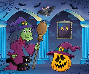 Image showing Witch with cat and broom theme image 6