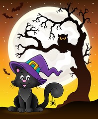 Image showing Tree silhouette and Halloween cat