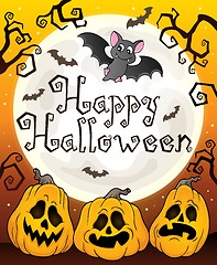 Image showing Happy Halloween sign with pumpkins 3