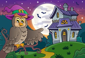 Image showing Owl near haunted house theme 1