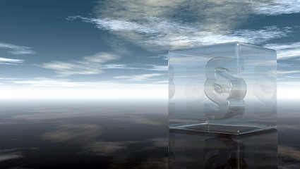 Image showing paragraph symbol in glass cube under cloudy sky - 3d rendering