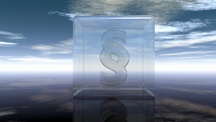 Image showing paragraph symbol in glass cube under cloudy sky - 3d rendering