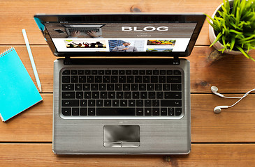 Image showing close up of laptop computer with blog on screen