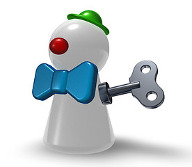 Image showing wind-up clown pawn on white background - 3d illustration