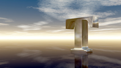 Image showing metal uppercase letter t under cloudy sky - 3d rendering