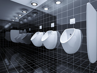 Image showing a public toilet with three urinals