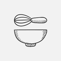 Image showing Whisk and bowl sketch icon.