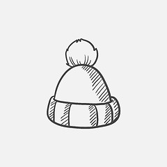 Image showing Knitted hat sketch icon.