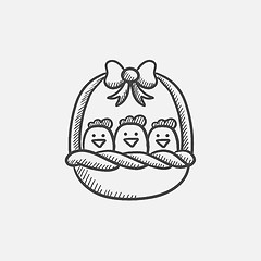 Image showing Basket full of easter chicks sketch icon.