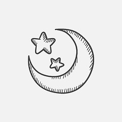 Image showing Moon and stars sketch icon.