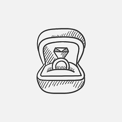 Image showing Wedding ring in gift box sketch icon.