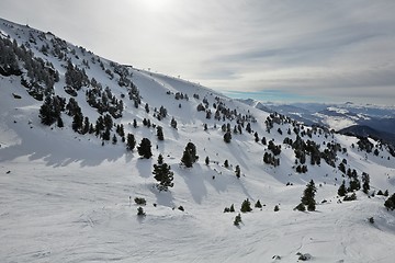 Image showing Skiing slopes from the top