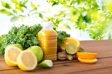 Image showing bottle with orange juice, fruits and vegetables