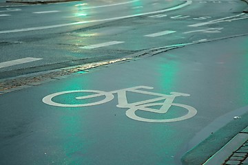 Image showing Bicycle lane in the rain