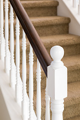 Image showing Abstract of Stair Railing and Carpeted Steps in House