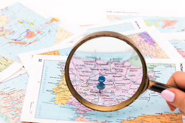 Image showing magnifying glass on a map - close-up