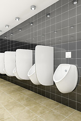 Image showing a public restroom with urinals row