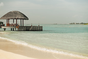 Image showing patio or terrace with canopy on beach sea shore