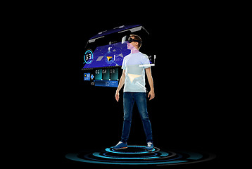 Image showing happy man in virtual reality headset or 3d glasses