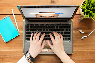 Image showing close up of woman with internet search on laptop