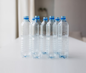 Image showing close up of empty used plastic bottles on table