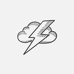 Image showing Cloud and lightning bolt sketch icon.