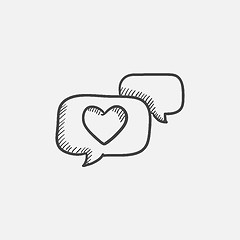 Image showing Heart in speech bubble sketch icon.